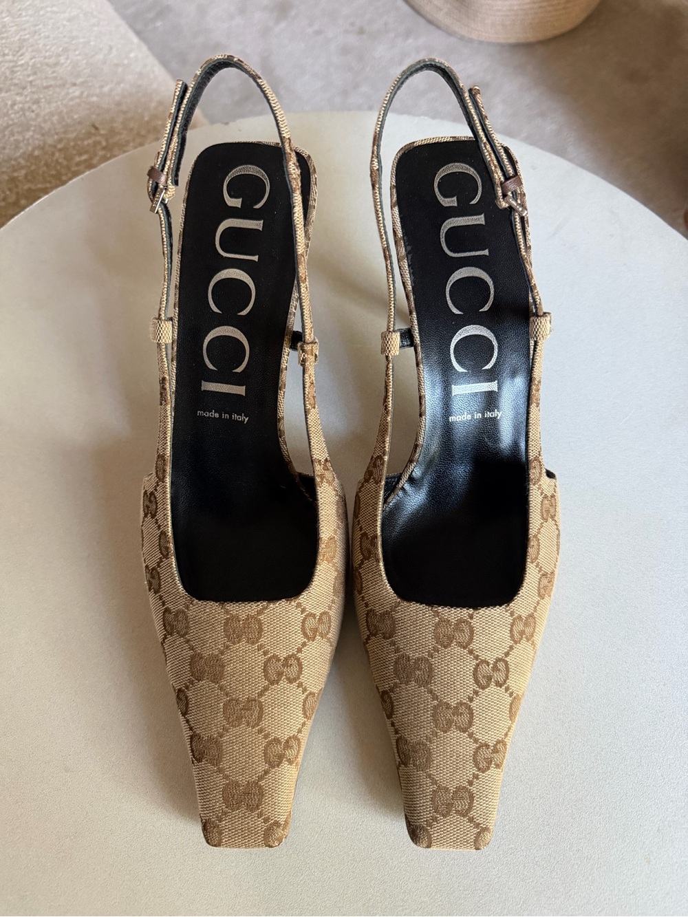 GUCCI KID CANVAS SLINGBACK PUMP